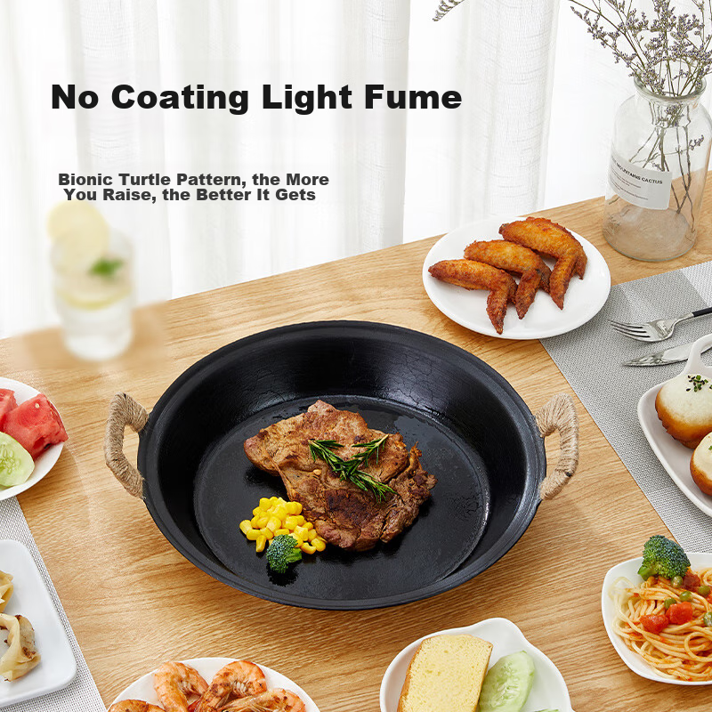 Wang Yuanji Cast Iron Grilling Pan, Barbecue Plate, Traditional Handmade Iron Pan, Specialized for Steamed Buns, Flat Bottom Iron Pan, Frying Pan, 36cm