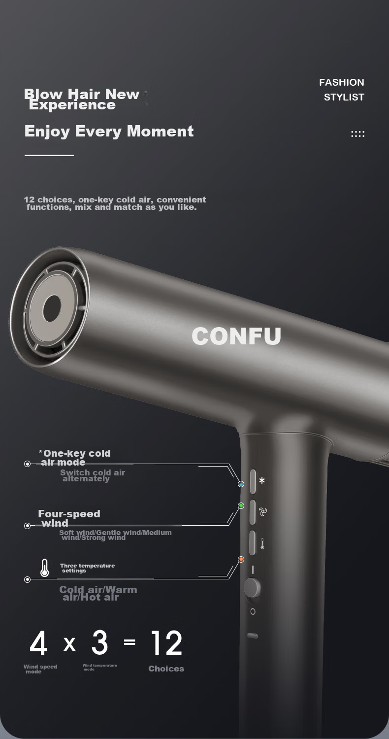 CONFU High-Speed Hair Protection Hair Dryer, Home Use, High Power, Strong Airflow, Negative Ion, Gentle on Hair, Electric Hair Dryer, Constant Temperature, Professional Salon Model, KF-K9, Brown, 2.2m Cord Length 6
