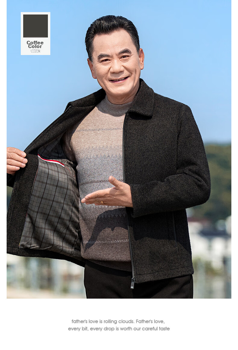 Baocaiyang Dad's Woolen Coat for Men, Spring And Autumn Thick Lapel Business Suit Jacket for Middle-Aged And Elderly 16