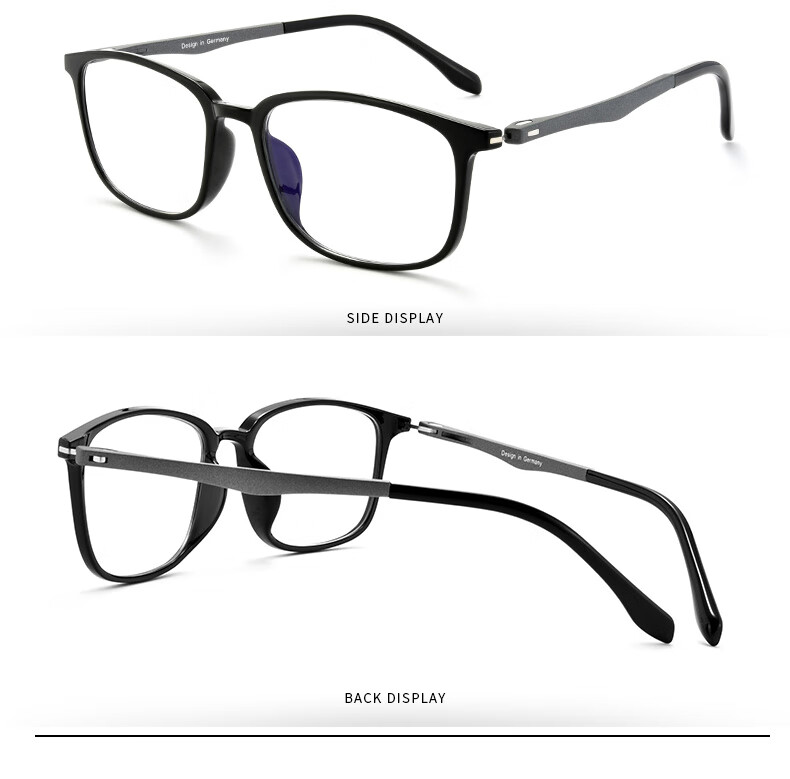 BUZZ Anti-Blue Light Reading Glasses for Men and Women, Ultra-Light, High-Definition, Middle-Aged and Elderly, BJ121 Black Frame Gray Temples, 250 Degree 9