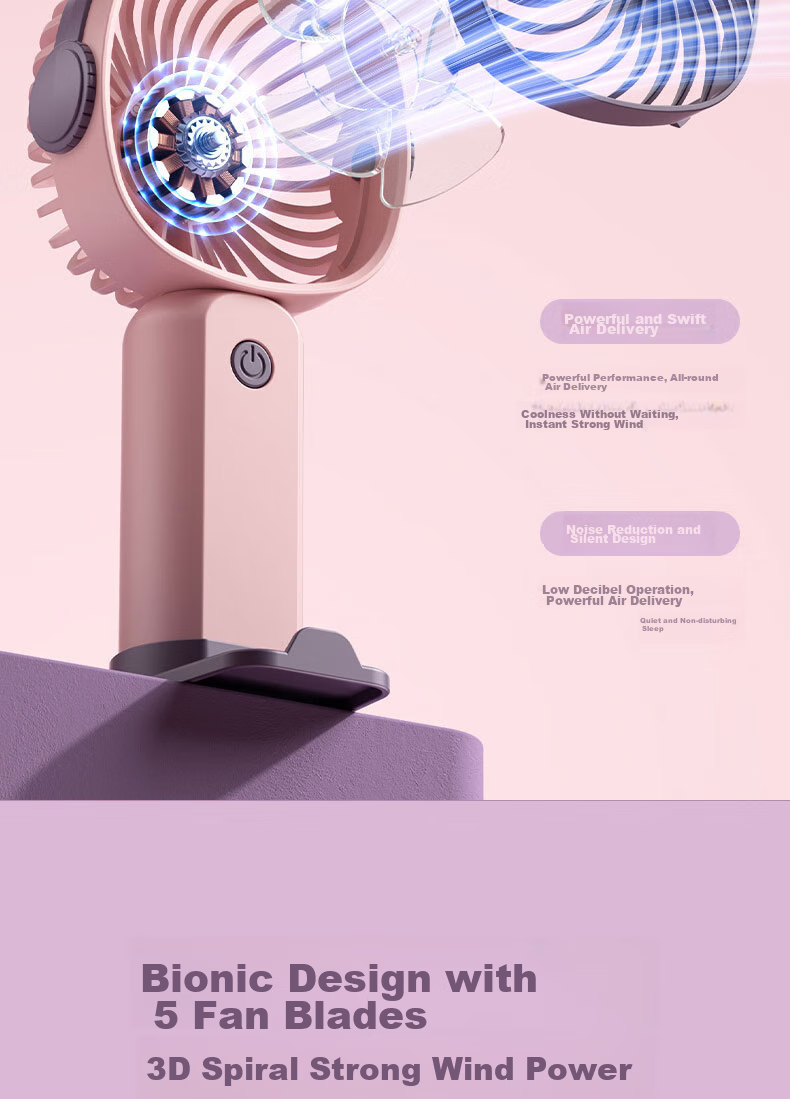 Elifo Small Desktop USB Fan, Portable Handheld Fan, Compact Electric Fan, Desktop Fan, Pink And Purple 10