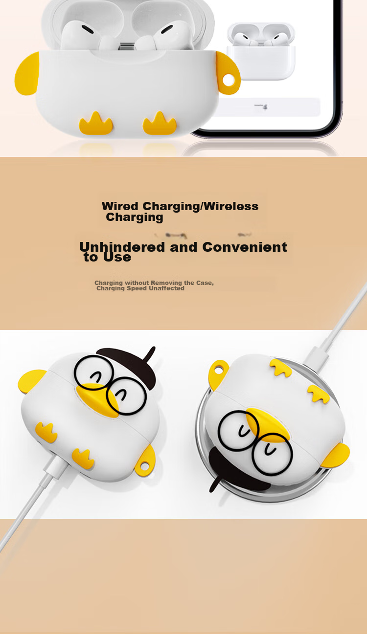 Aolang Compatible AirPods Pro Second Generation Protective Case, Silicone Cover for Apple Pro 1/2 Wireless Bluetooth Earphones, Trendy Creative Storage Box, Cute White Jazz Duck Desig 8