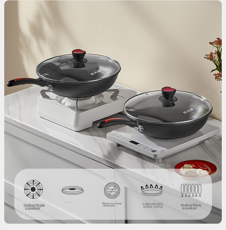 COOKER KING Non-Stick Wok 32cm Low-Smoke Flat-Bottom Frying Pan for Stir-Fry And Grilling, Compatible with Induction Cooker And Open Flame, Model WG15068 11
