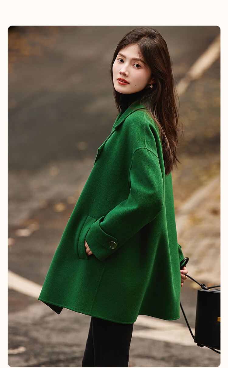 DME Winter New Double-Breasted Handmade Shearling Double-Faced Wool Coat for Women Mid-Length Camel M 1