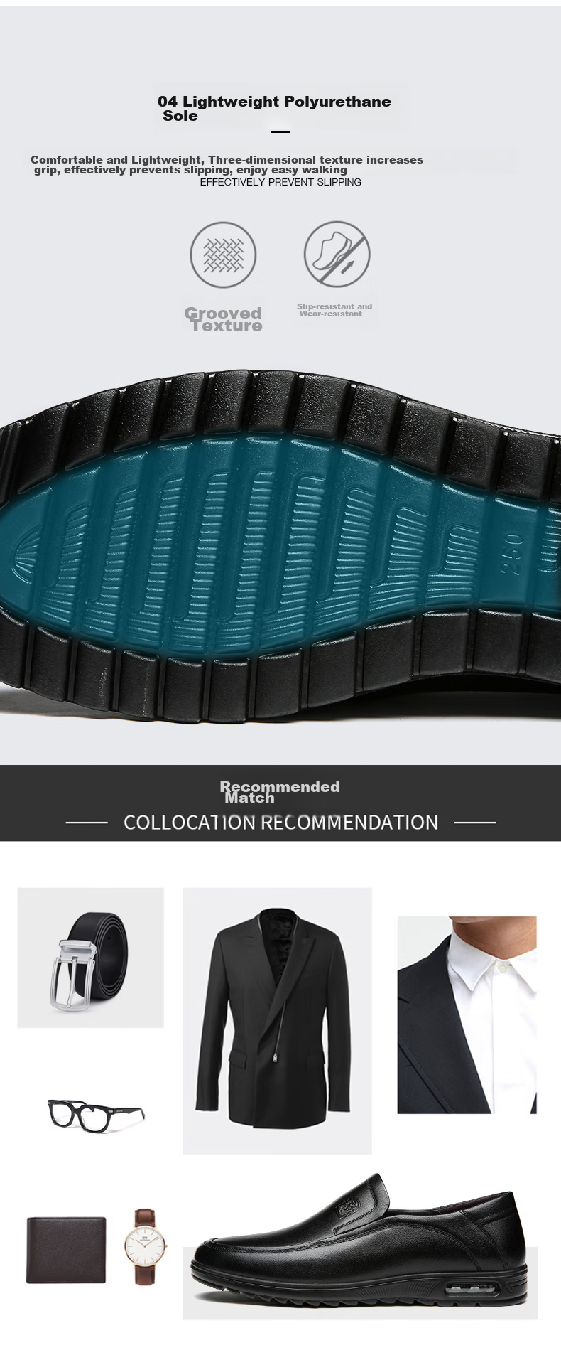 LAORENTOU Leather Shoes for Men, Top-Grain Cowhide Business Casual Shoes, Comfortable Breathable Slip-On Men's Shoes 510904419 Black Size 40 13
