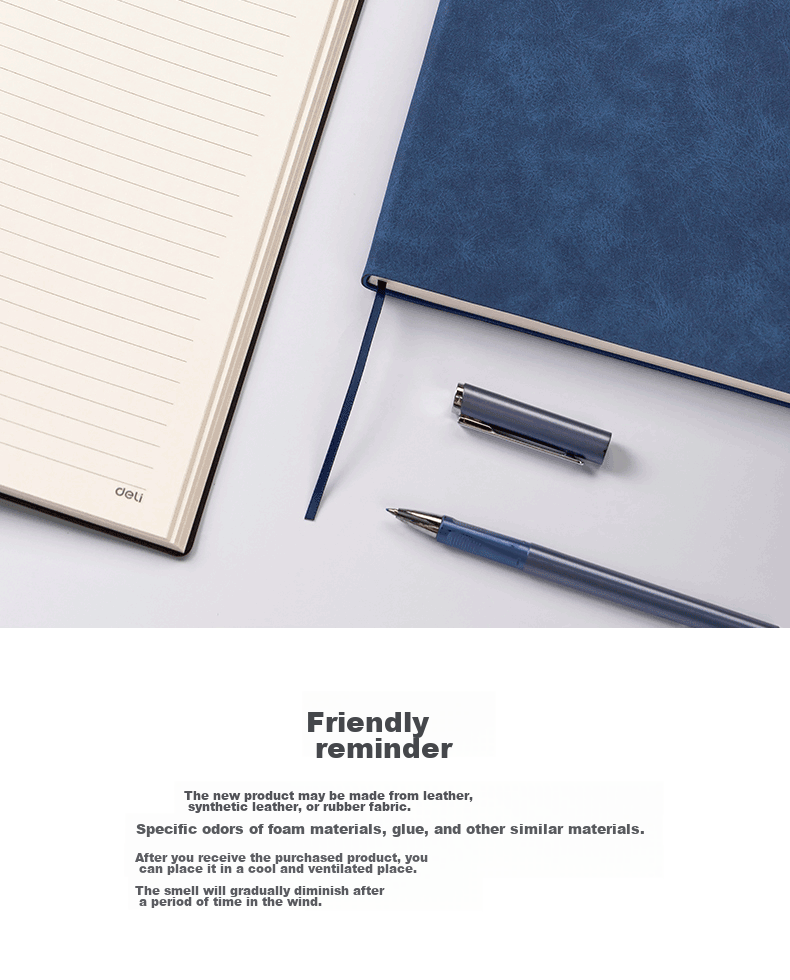 Deli Leather Notebook, Journal, Meeting Record Book, Thickened Sheepskin B5/120 Sheets Single Book BP104 Blue (Looking Forward to The Future) 15
