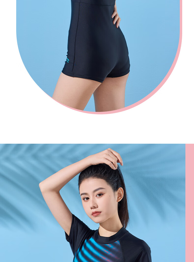 Li-Ning One-Piece Swimsuit for Women, Boyshort Style, Shaping Waist, Fashionable Gradient Color, High Elasticity, Breathable, Hot Spring Resort Swimwear, 481 Red And Blue, Size L 17