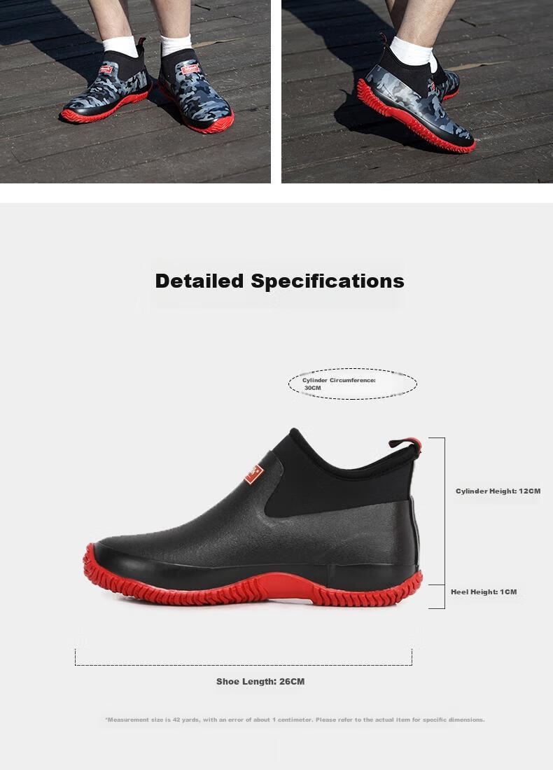 Jolly Walk Rain Boots, Waterproof Shoes, Men's And Women's Rubber Boots, Fashionable Rain Boots, Work Safety Overshoes, JW218, Red And Black, Size 44 18