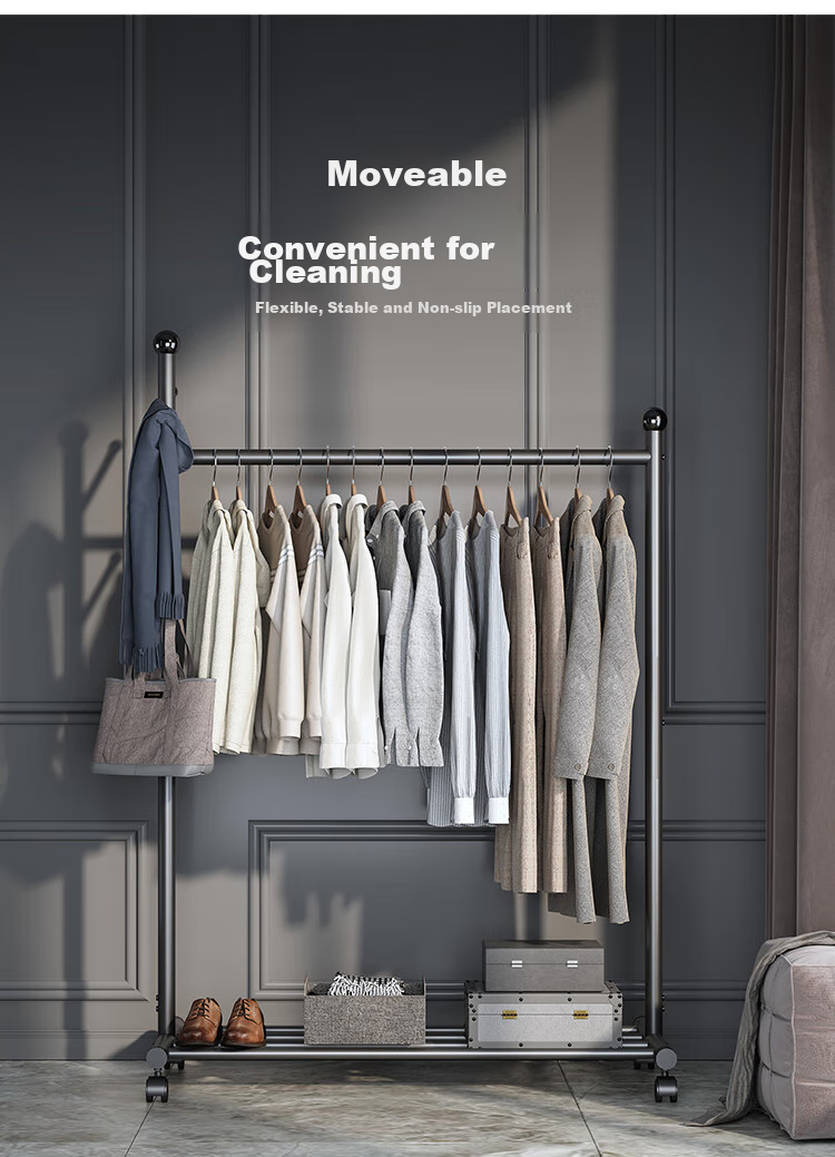Yicainianhua Clothes Drying Rack, Floor-Standing Movable Bedroom Hanger, Simple Drying Rack for Clothes, Balcony Drying Pole, Coat And Hat Stand, 2006GY 10