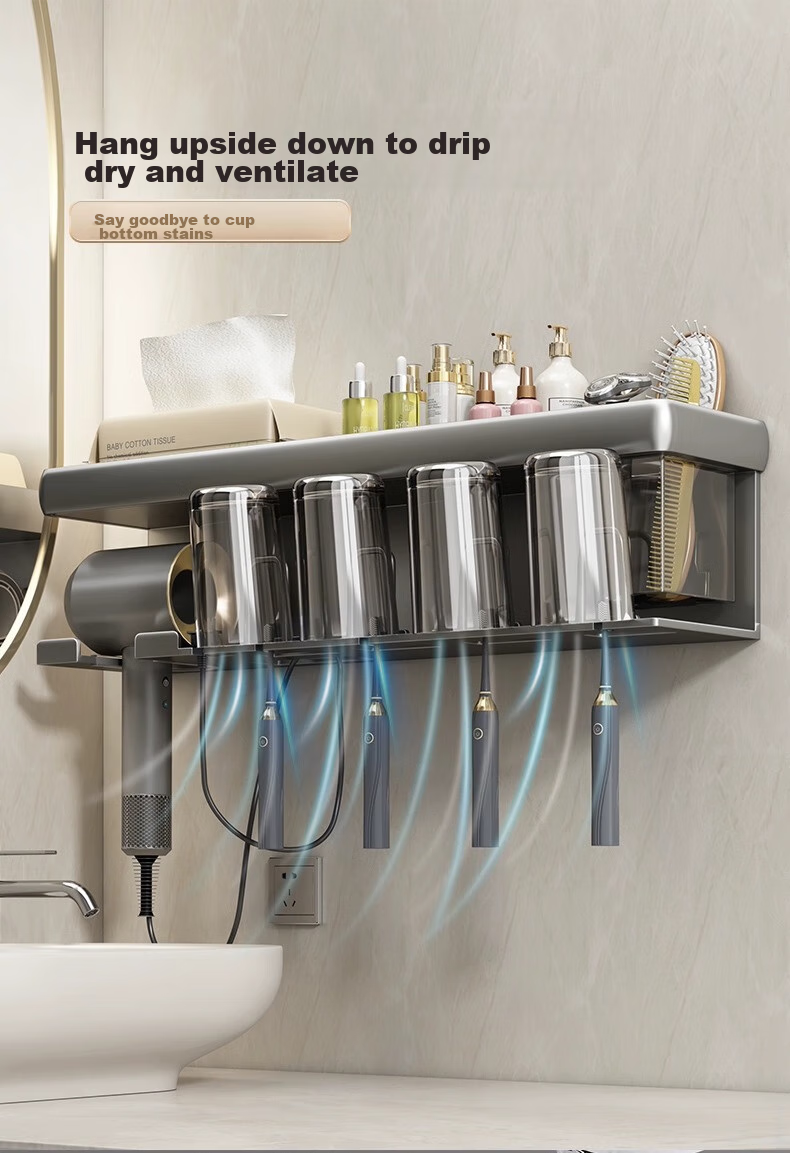 MUYA Electric Toothbrush Holder, Hair Dryer Stand, No Drilling Required, Bathroom Toothbrush Cup, Mouthwash Cup Hanger, Bathroom Wall-Mounted Rack 5