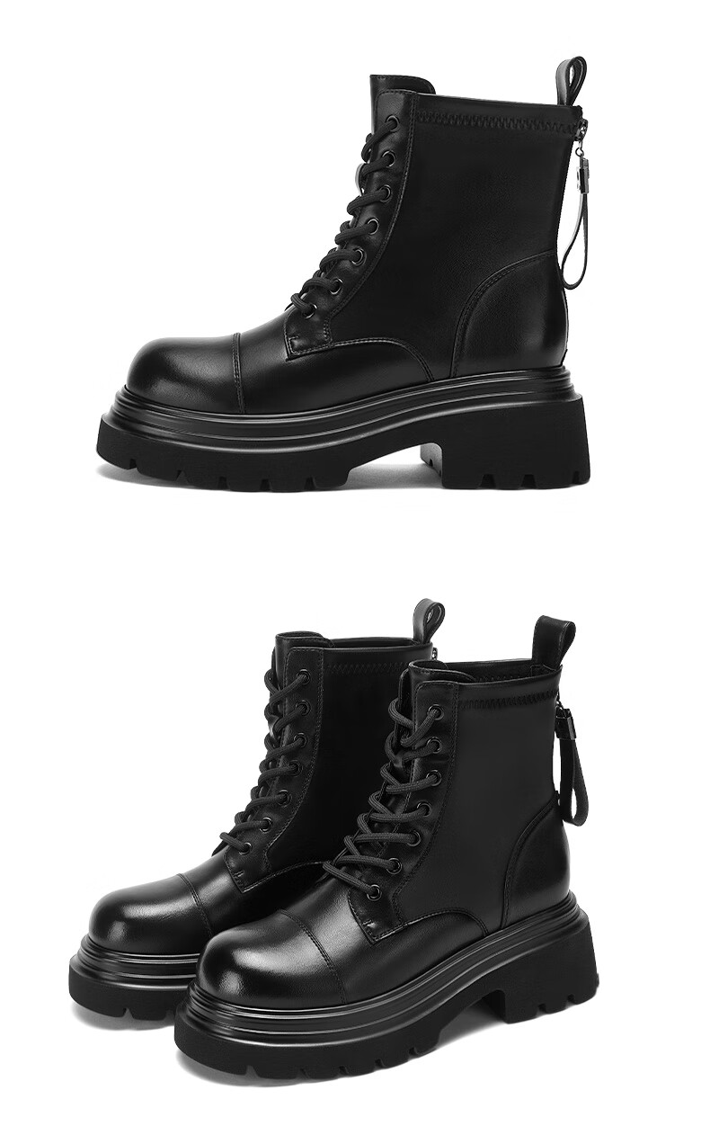 Daphne British Style Women's Ankle Boots Small Size Thick Sole Lace-up Martin Boots Black Sweet Cool Trendy Short Boots Brown 35 11