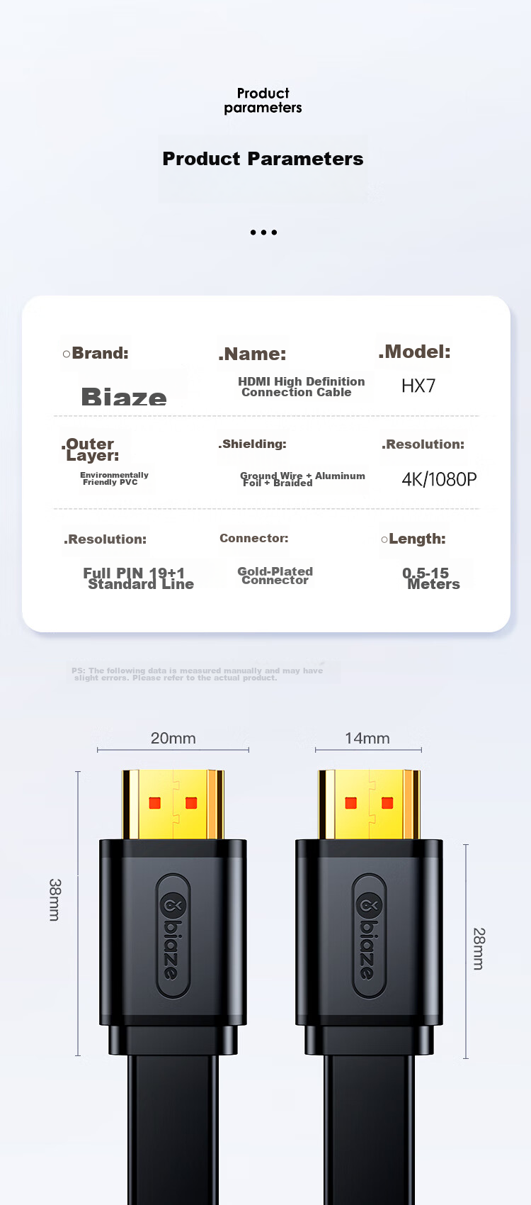 BIAZE HDMI Cable Version 2.0 Flat Cable 0.5 Meter, 4K High-Definition Digital Conversion Cable, for Connecting Laptop, Set-Top Box to TV, Monitor, Projector 14