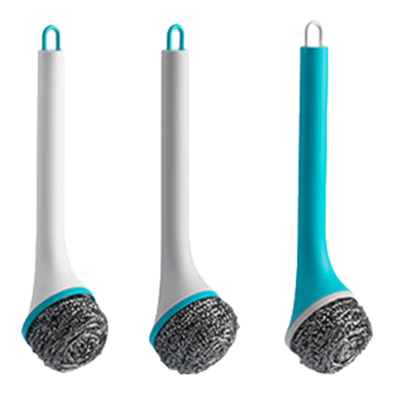 CHAHUA Cleaning Steel Wool Pot Brush with Long Handle, Replaceable Head, Pot Scrubber, Dish Washing Brush