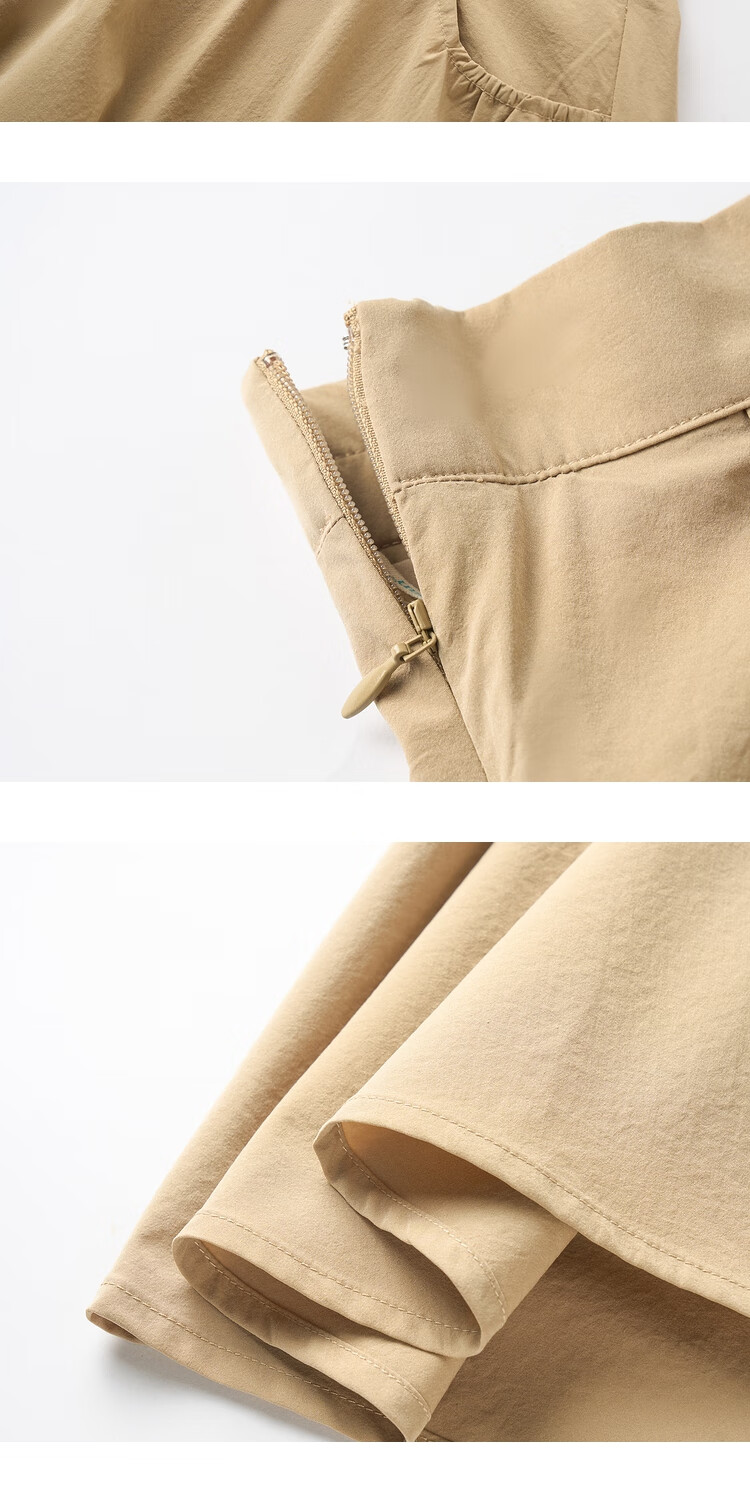 INMAN Summer Casual High-Waisted A-Line Skirt for Women, Elastic Waist, Loose Fit, Slimming, Mid-Length Skirt, Dark Khaki, Size S 16