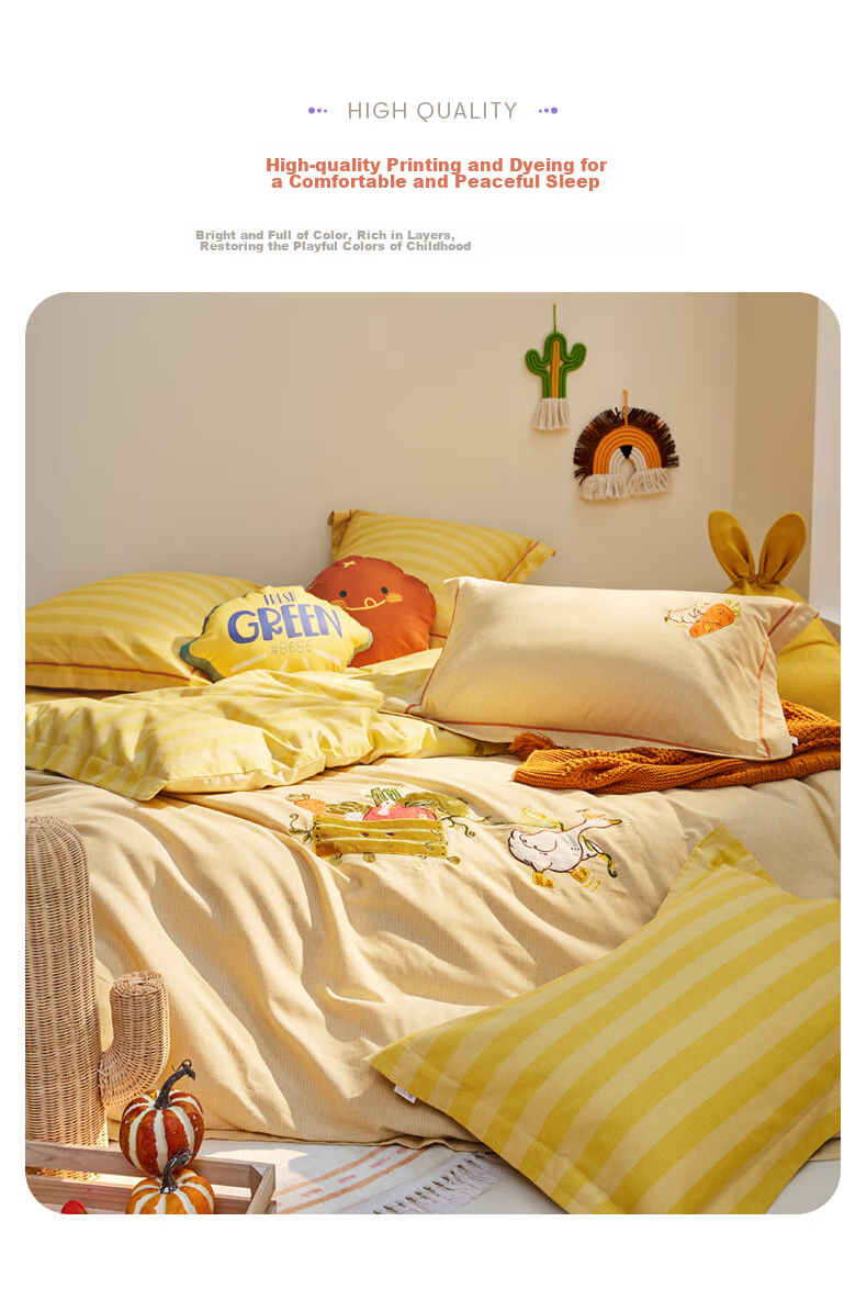 Luolaikids Four-Piece Set, Maternal And Infant Class A Pure Cotton Thickened Brushed Duvet Cover Pillowcase Fitted Sheet Quilt Cover 10