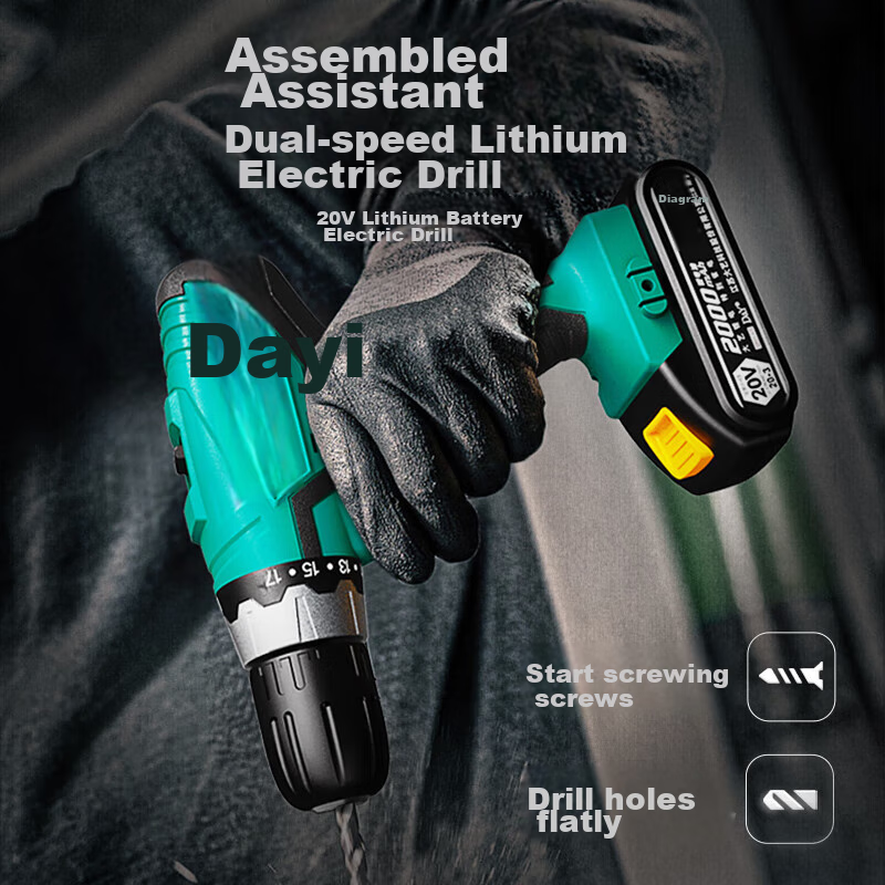 Dayi Electric Drill, Lithium Battery Drill, Electric Screwdriver, Multifunctional Home Power Tool Set, Hand Drill 1028 with Dual Batteries