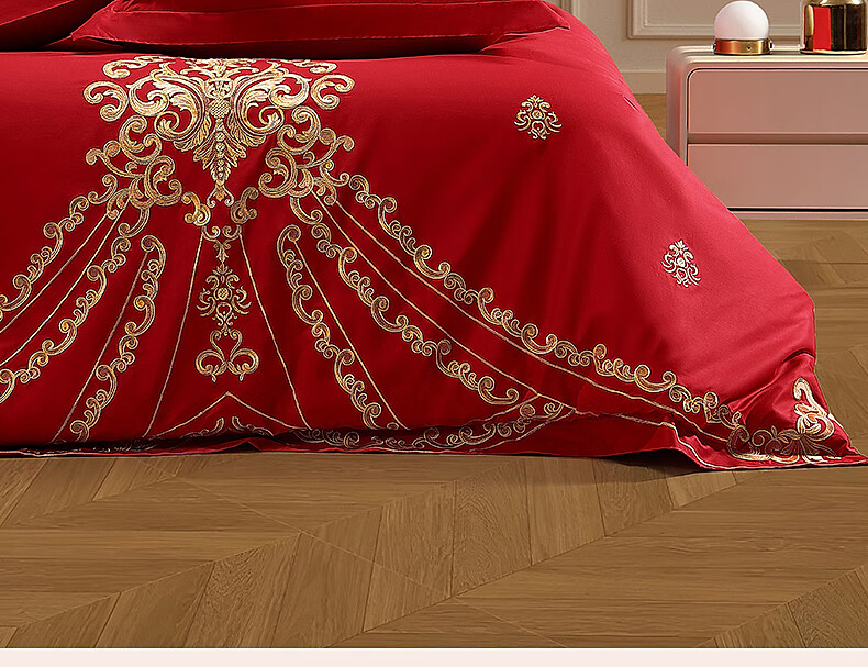 Shuixingjiafang Wedding Bedding Set of Six Pieces, 100% Cotton, Red, Wedding Bed Sheet And Duvet Cover, New Wedding Gift, European Embroidery Style, for 1.8m Bed 13