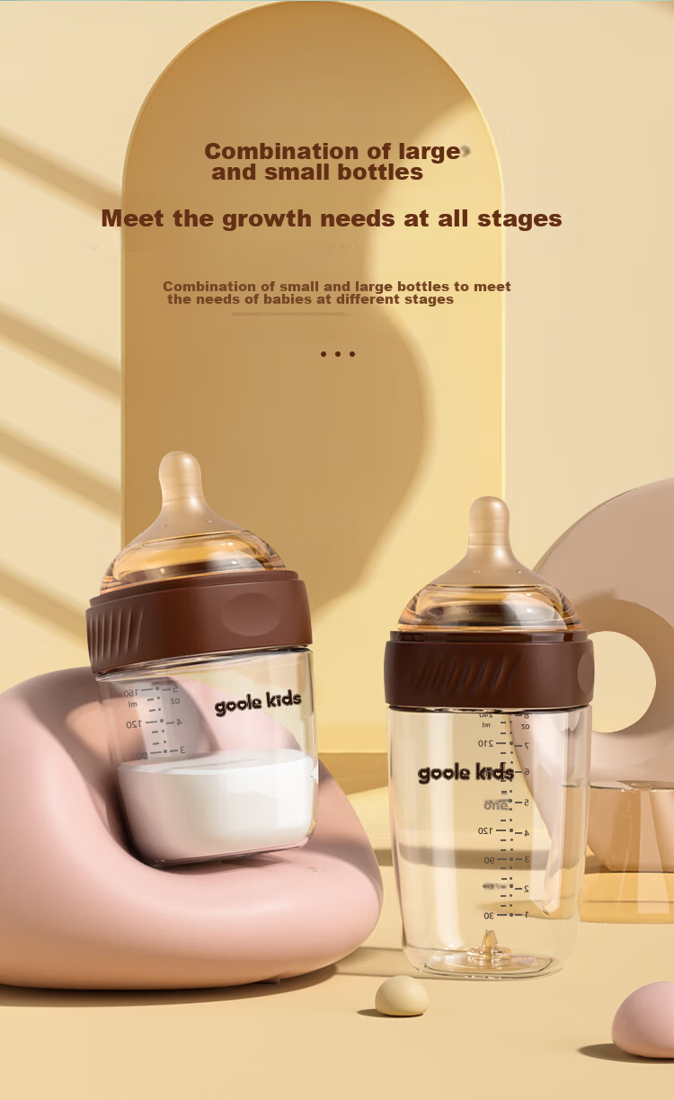 Goole Kids Wide-Mouth Anti-Colic Glass Baby Bottle for 0-3 Months, Weaning Nipple, 240ml 14