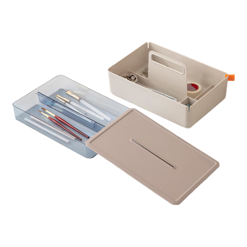 Deli Xdomo Series Portable Handheld Storage Box, Office Desk Makeup Organizer Toolbox, Light Gray, XDM16