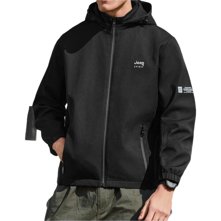 JEEP SPIRIT Men's Jacket, Spring And Autumn Outerwear, Korean Style Loose-Fitting Hooded Coat for Men, 882186 Black, 4XL