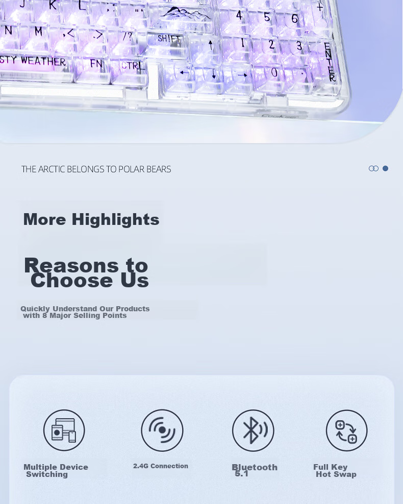 CoolKiller CK98ultra Wireless Bluetooth Tri-Mode Transparent Customizable Polar Bear Mechanical Keyboard Hot-Swappable High-Performance Gaming E-Sports Office Home 2