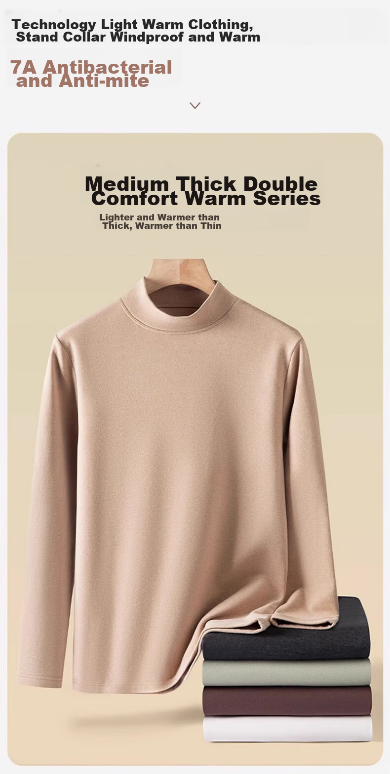 LangSha 25 Autumn And Winter New Fleece-Lined Thickened Semi-Turtleneck Base Layer, 7A Antibacterial Anti-Mite Men's Outer Wear Cashmere Autumn Undershirt 6