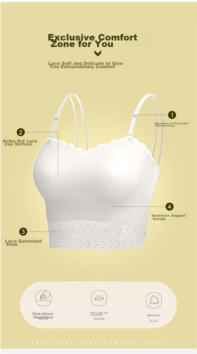 FitonTon Women's Camisole Tank Top with Built-In Bra Pads, Lace Thin Straps, Side Support, Inner Wear Or Outer Wear, Backless Bra, White 2