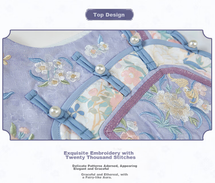 Qibo Girls' Cheongsam, Spring And Autumn Mid-Autumn Festival Children's Kindergarten New Hanfu, Blue-Purple + Neck Scarf, Size 130 6