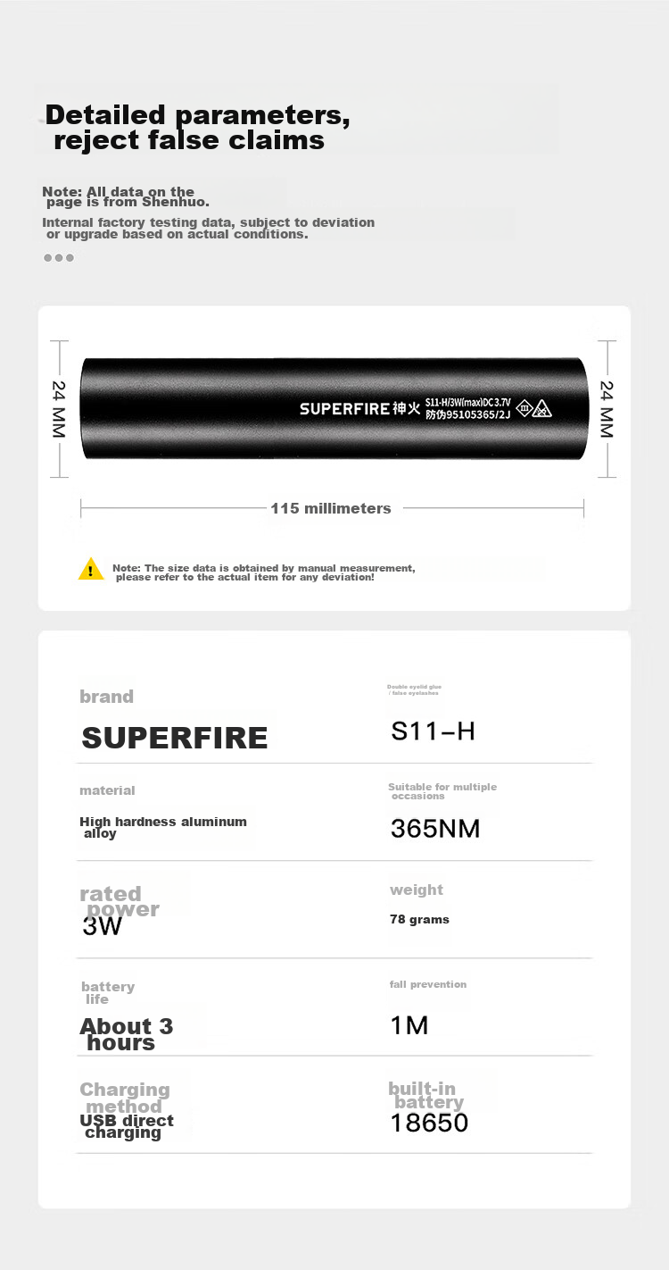 SupFire Cat Ringworm Light Fluorescent Agent Vegetable Detection 365 Ultraviolet Light Rechargeable Flashlight Anti-Counterfeit Currency Detector 15