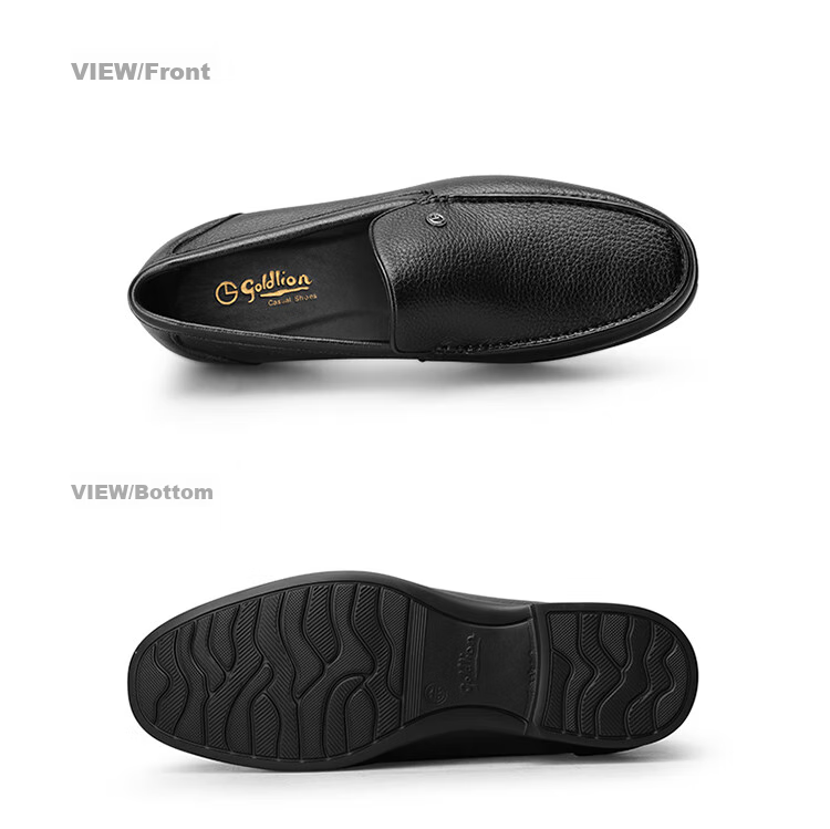 Goldlion Men's Loafers Leather Shoes, Fashionable Simple Comfortable Slip-On Business Casual Shoes G521240438AAA Black Size 40 22
