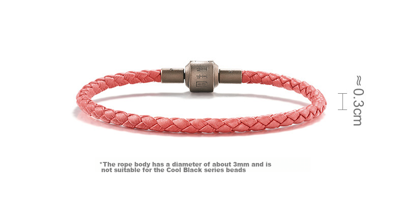 CHOW SANG SANG [Xian Sheng] Beaded Bracelet, 3mm Thin Version, Lucky Bead Cord, Leather Strap for Men And Women, Fixed Price Stainless Steel Cord - Red E15 3
