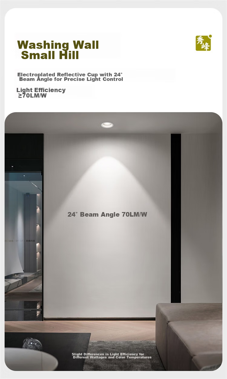 NVC LED Spotlight, Recessed for Home Use, Background Wall Anti-Glare Washer, Small Hill Aluminum Material, White, 7 Watts, Warm White Color Rendering Index Ra98 3
