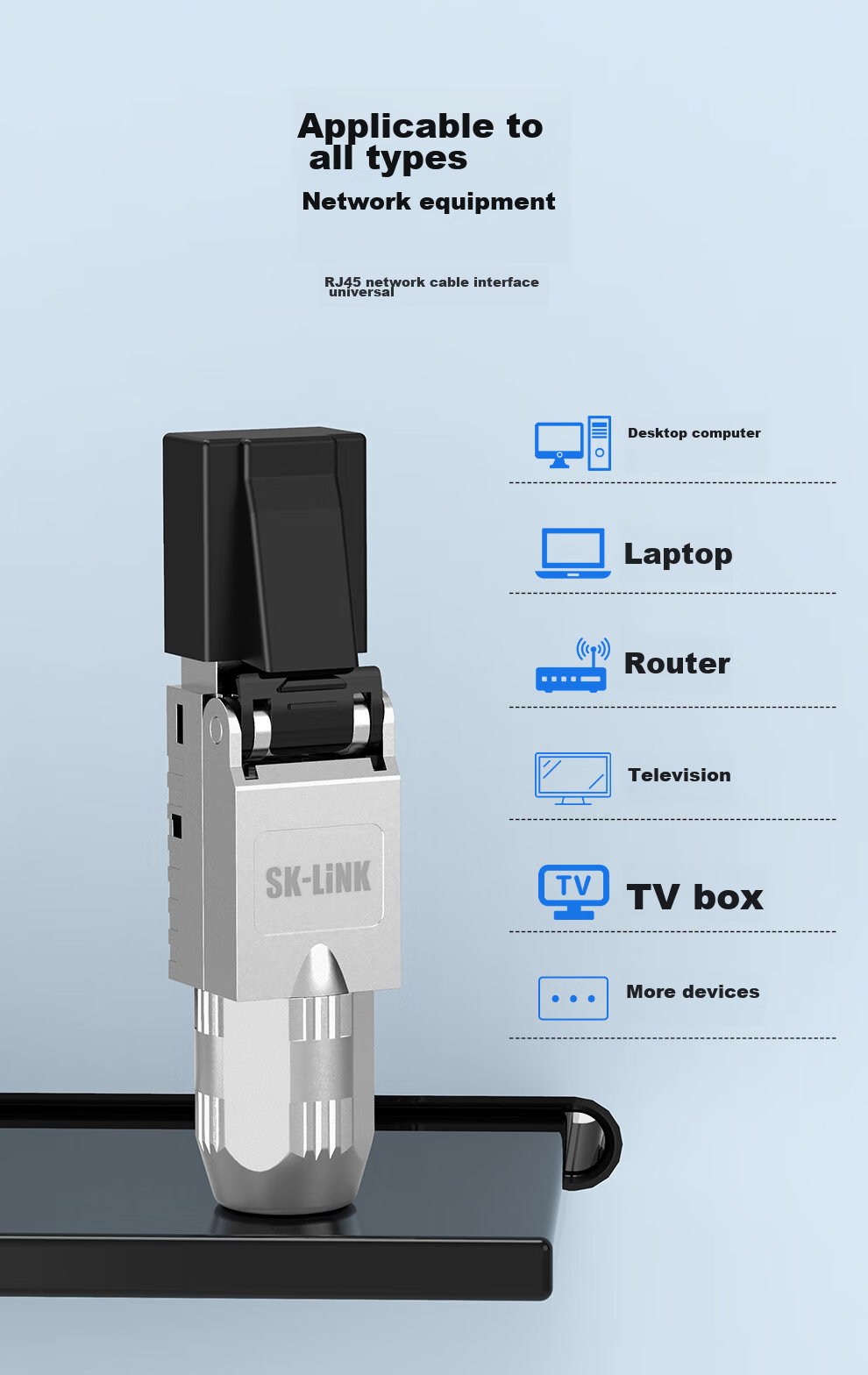 SK-LINK Cat7 Toolless Crystal Head, Engineering Grade CAT7 Unshielded RJ45 Computer Network Cable Connector, No Crimping Required Crystal Head, Single Pack 9