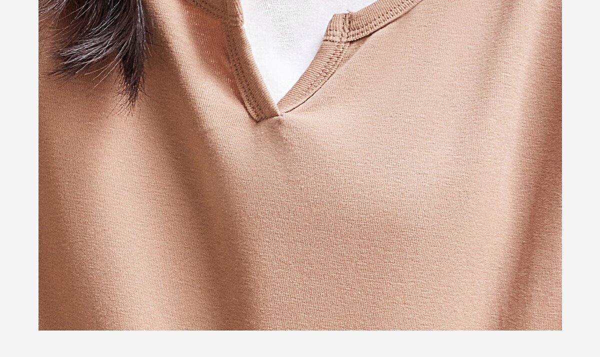 Taxiang Long-Sleeve T-Shirt for Women, Wilderness Maillard Small V-Neck Faux Two-Piece Top T-Shirt Spring Autumn Contrasting Color Base Shirt T143T2042 10