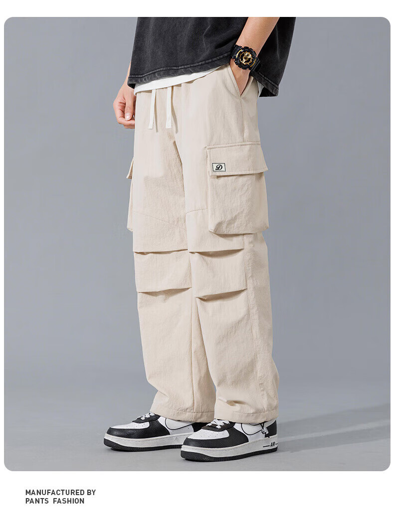Dingfengbaoluo American-Style Cargo Casual Pants for Men, Spring And Summer Trendy Versatile Loose Paratrooper Tactical Trousers, DDF32 Black M 11