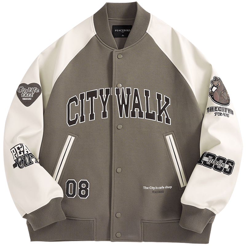 Taipingniao Men's Clothing [JINGDONG Exclusive], Jacket American Retro Baseball Jacket Autumn Embroidery, Brown Yellow, XL