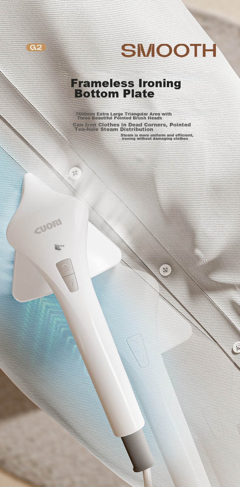 CuoRi Upright Garment Steamer, 140g/min Explosion Steam Tank, 2.5L [Healing-Style Ironing], Home Use Handheld Electric Iron, Dual-Rod Flat Hanging Iron G2 6
