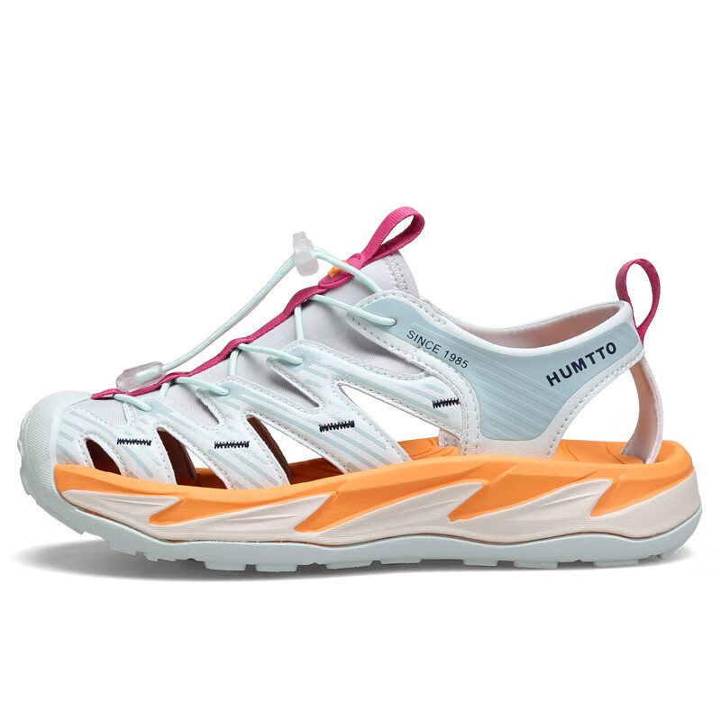HUMTTO Outdoor Sports Sandals for Women, Closed-Toe Beach Shoes, Quick-Drying Water-Friendly River Tracing Shoes, Ice Blue/orange Blossom Plum, Size 37