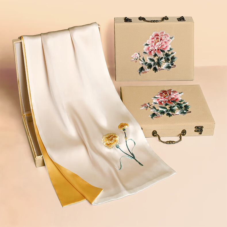 Hangsifu Silk Mulberry Silk Suzhou Embroidery Scarf, Flower Pattern Gift Box, Shawl, Outer Wear, Birthday Gift for Mom, High-End Mid-Autumn Festival Present 14