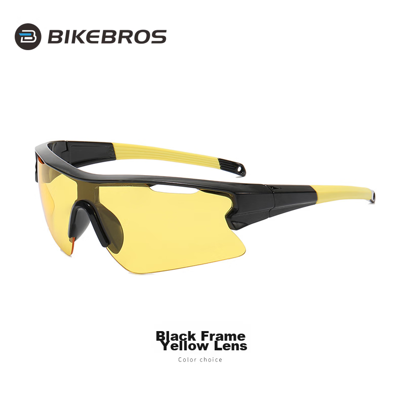 BIKEBROS Cycling Glasses, Multi-Color Windproof Mountain Bike Glasses, Sports Outdoor Running Motorcycle Bicycle Riding Equipment, Bicycle Accessories [Night Vision Black Frame with Yellow Film]