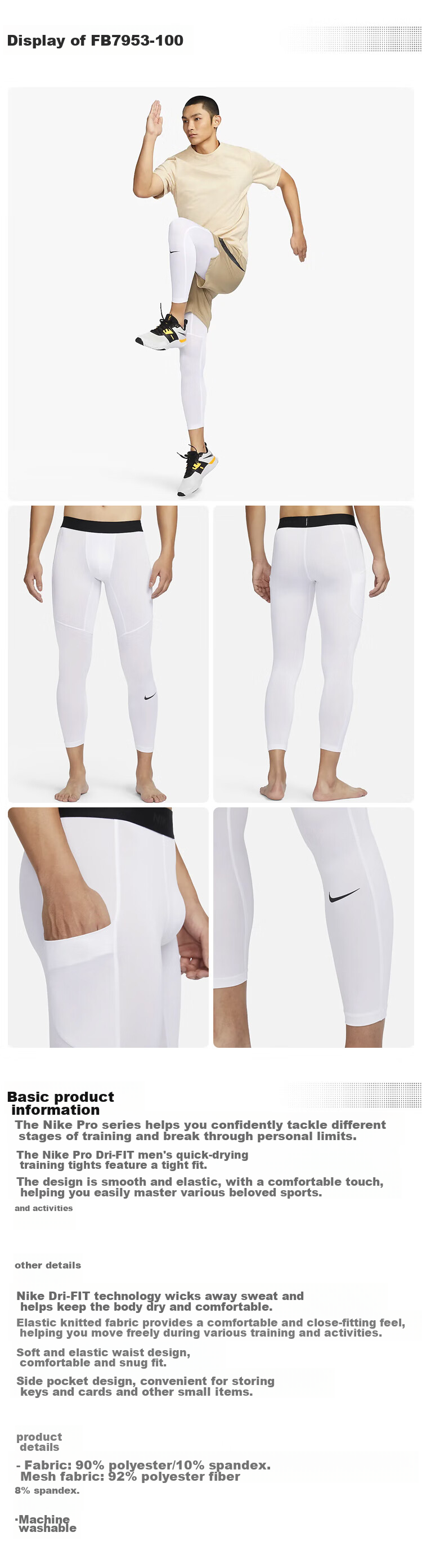 NIKE Men's Fitness Pants, Spring And Autumn Tight-Fitting Training Pants, Leggings, Elastic Waistband, FB7953-010, Black, L 2