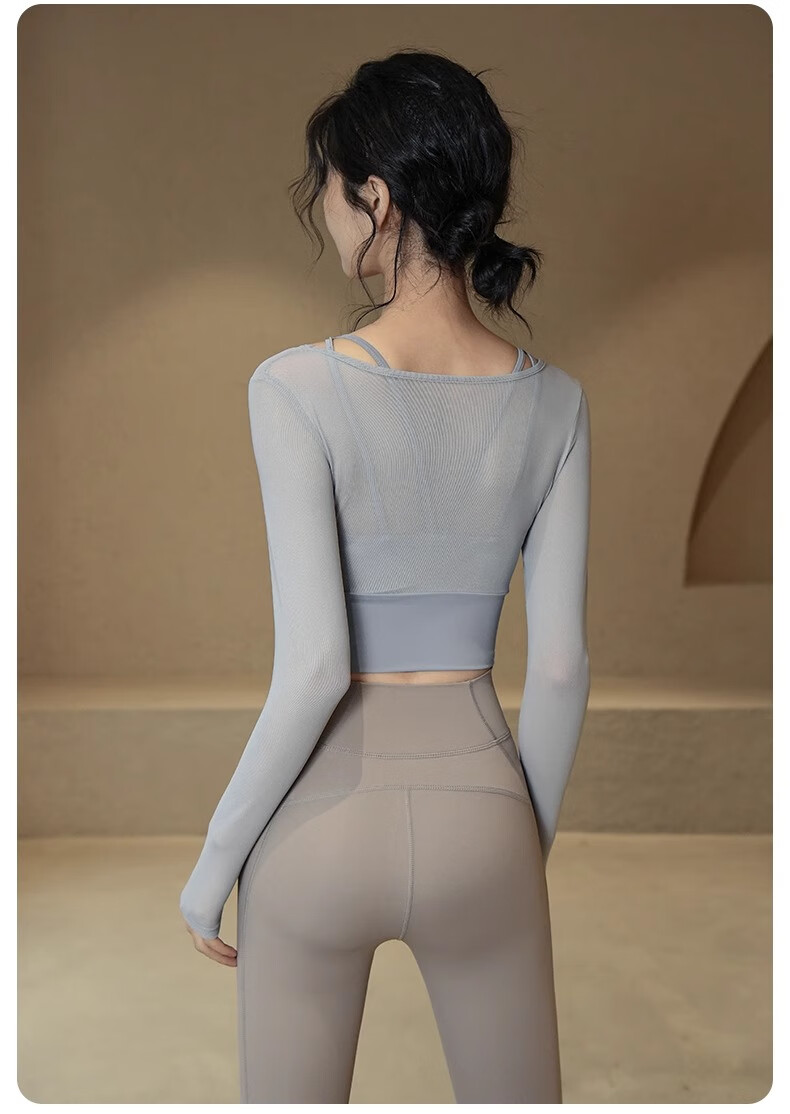 ACKDCS Stylish Yoga Top for Women, Spring New Style with Chest Pads, Sports Tennis Shock-Absorbing Long Sleeve Pilates Fitness Wear 13