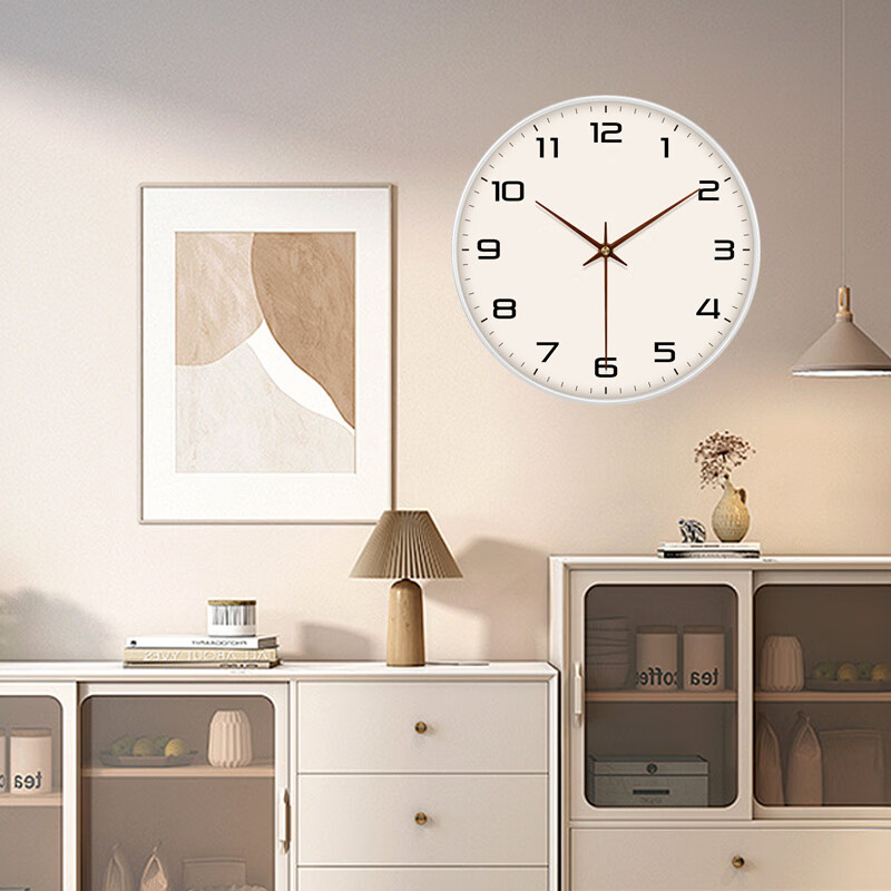 JD Original Muyu Series Wall Clock, Living Room Electronic Clock, 35cm, Cocoa White