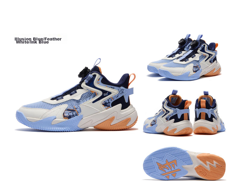 361° Children's Sports Shoes, All-Season Youth Basketball Shoes with Durable Rotating Buckle, Blue, Size 40 42