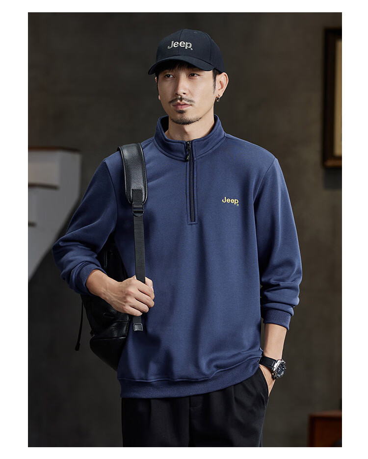 JEEP High-End Stand-Collar Sweatshirt for Men, Spring And Autumn 2026, Loose-Fitting Sports Polo Shirt with Collar, Long-Sleeve T-Shirt Top for Me 11