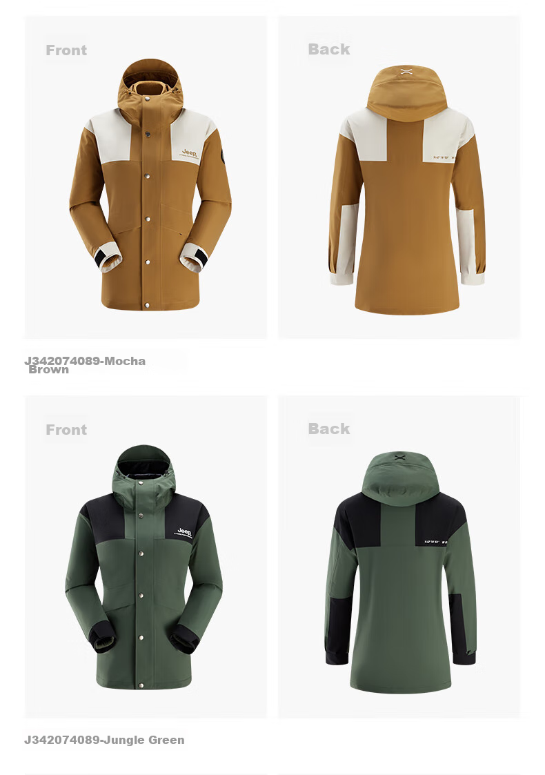 Jeep Men's And Women's Three-In Outdoor Hardshell Windproof Waterproof Mountaineering Jacket, Detachable Fleece-Lined Coat, Jungle Gree 35