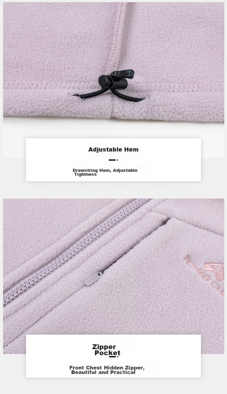 Pioneer Camp Outdoor Stand-Collar Fleece Jacket for Women, Autumn And Winter Plush Lining Fleece Coat, Windproof Warm Cardigan Inner Layer 31