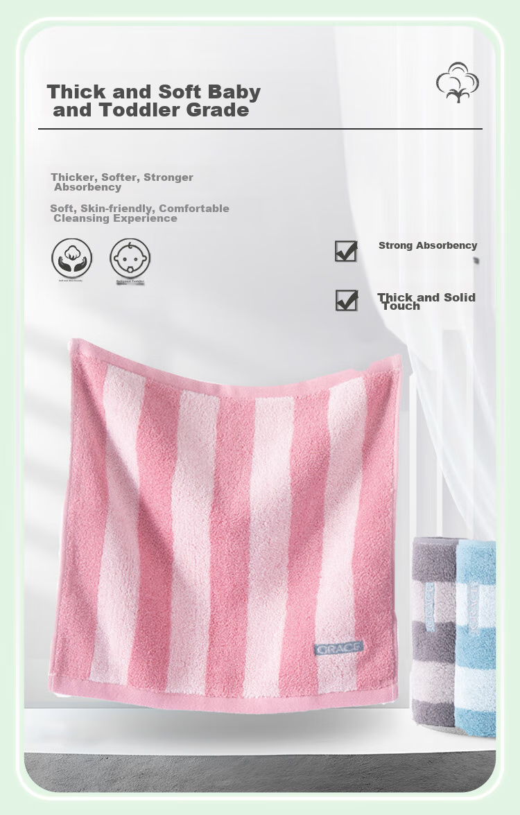Grace Class A Antibacterial And Anti-Mite Pure Cotton Square Towels, 3-Pack, Soft Comfortable Thickened Absorbent Small Towels for Wiping Sweat And Sports 4