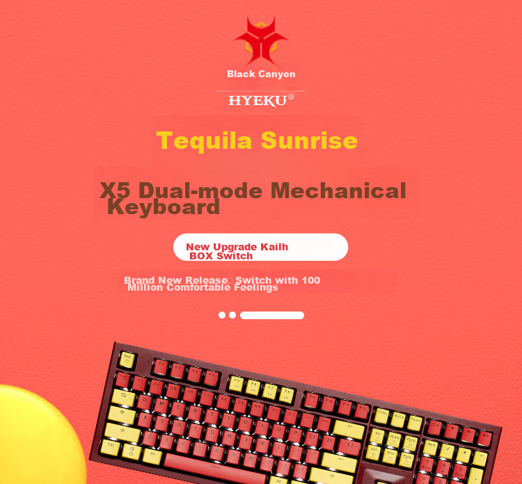 Hyeku X5 Wired/wireless 2.4G Dual-Mode Mechanical Keyboard with 108 Keys, PBT Keycaps, Tequila Sunrise Color, Kehua BOX Sky Blue Switches, with Clip And Wrist Rest 1