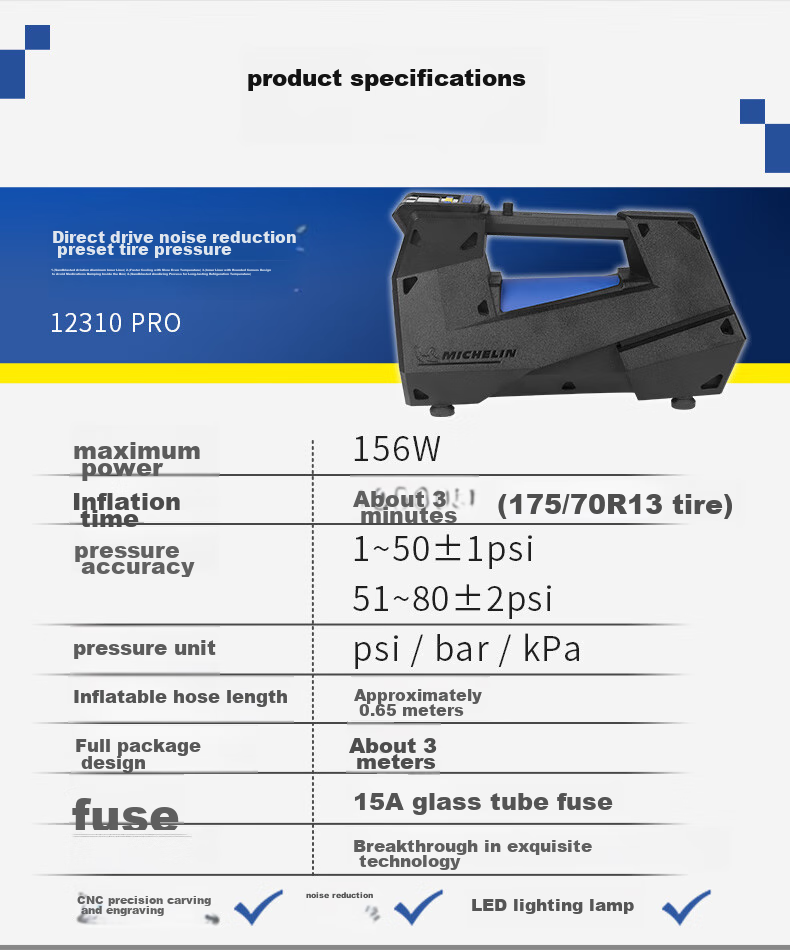 MICHELIN High-Power Inflatable Pump for Bicycles, Basketball, Soccer Balls, Mountain Bikes And Motorcycles 12310pro 17